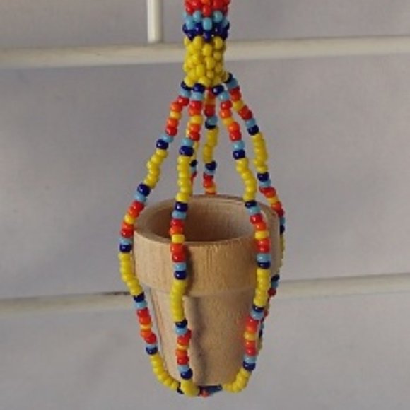Doll House Miniature Unfinished Colorful Seed Bead Plant Hanger + Wood Pot DIY - Picture 8 of 12